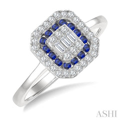 1/4 Ctw Octagonal Shape 1.35MM Round Cut Sapphire, Baguette and Round Cut Diamond Precious Fusion Ring in 14K White Gold