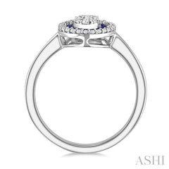 1/4 Ctw Oval Shape 1.35MM Round Cut Sapphire, Baguette and Round Cut Diamond Precious Fusion Fashion Ring in 14K White Gold