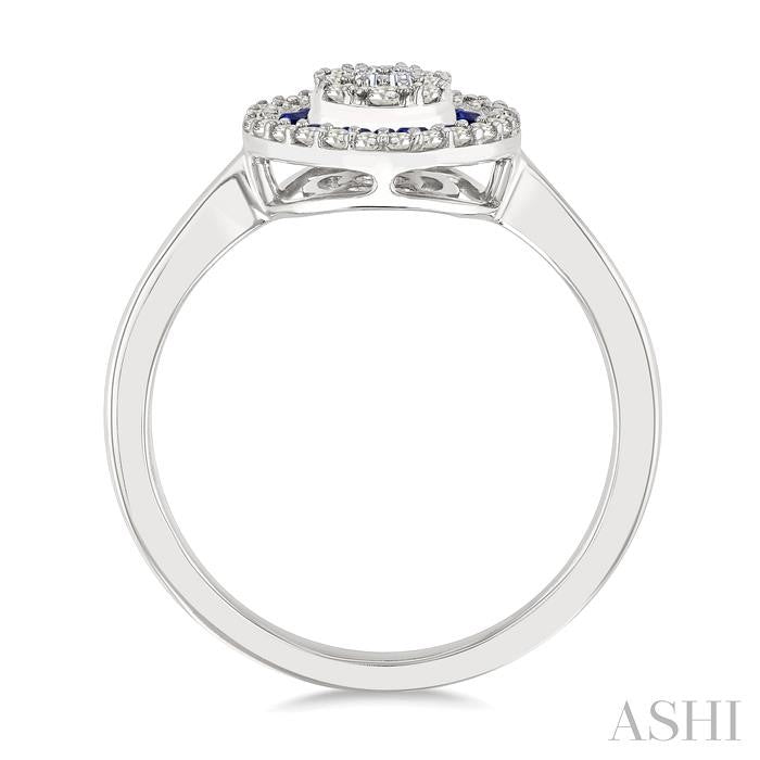 1/4 Ctw Circular Shape 1.35MM Round Cut Sapphire, Baguette and Round Cut Diamond Precious Fusion Ring in 14K White Gold
