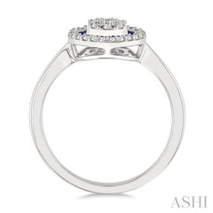 1/4 Ctw Circular Shape 1.35MM Round Cut Sapphire, Baguette and Round Cut Diamond Precious Fusion Ring in 14K White Gold