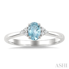 1/20 Ctw Oval Cut 6X4 MM Aquamarine and Round Cut Diamond semi-precious Ring in 10K White Gold