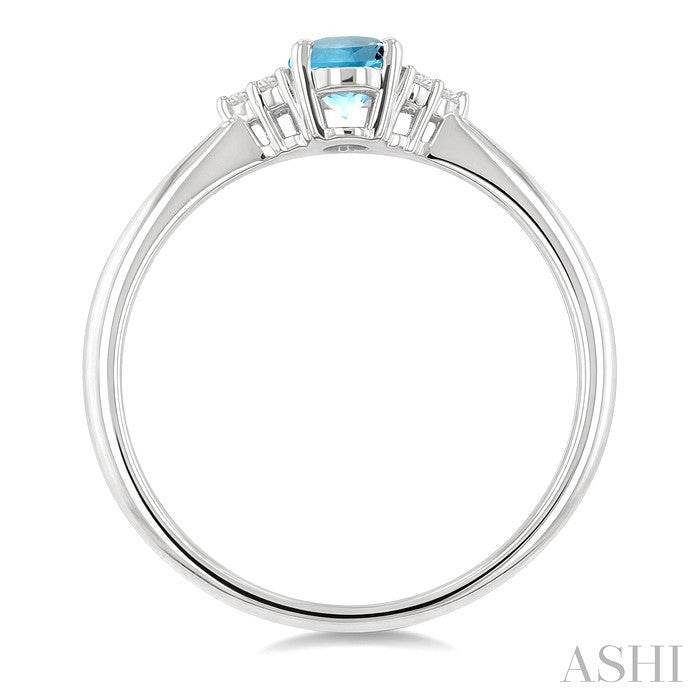 1/20 Ctw Oval Cut 6X4 MM Aquamarine and Round Cut Diamond semi-precious Ring in 10K White Gold
