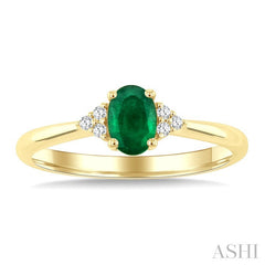 1/20 Ctw Oval Cut 6X4 MM Emerald and Round Cut Diamond Precious Ring in 10K Yellow Gold
