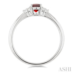 1/20 Ctw Oval Cut 6X4 MM Garnet and Round Cut Diamond semi-precious Ring in 10K White Gold