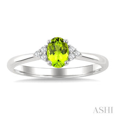 1/20 Ctw Oval Cut 6X4 MM Peridot and Round Cut Diamond semi-precious Ring in 10K White Gold