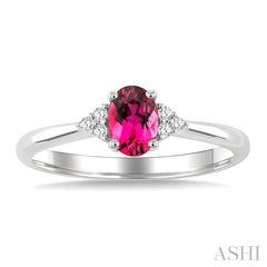 1/20 Ctw Oval Cut 6X4 MM Pink Tourmaline and Round Cut Diamond semi-precious Ring in 10K White Gold