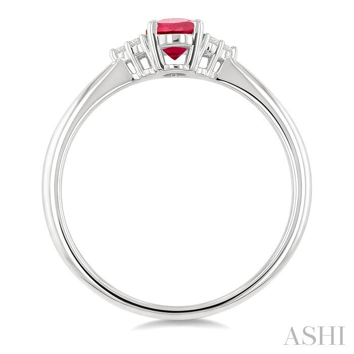 1/20 Ctw Oval Cut 6X4 MM Ruby and Round Cut Diamond precious Ring in 10K White Gold