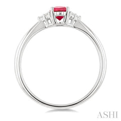 1/20 Ctw Oval Cut 6X4 MM Ruby and Round Cut Diamond precious Ring in 10K White Gold
