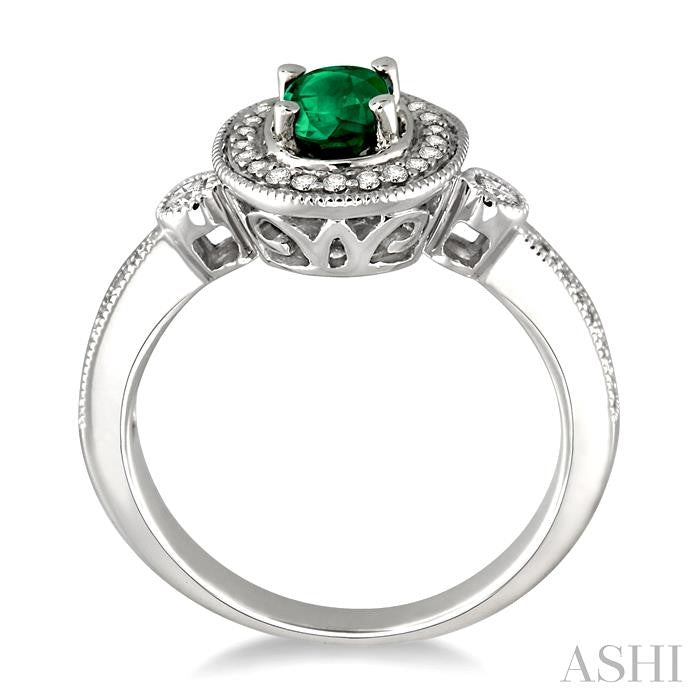6x4 MM Oval Cut Emerald and 1/5 Ctw Round Cut Diamond Ring in 14K White Gold