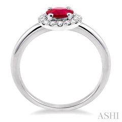 6x4 MM Oval Shape Ruby and 1/6 Ctw Round Cut Diamond Precious Ring in 14K White Gold