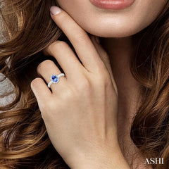 6x4 MM Oval Shape Tanzanite and 1/6 Ctw Round Cut Diamond Precious Ring in 14K White Gold