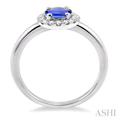 6x4 MM Oval Shape Tanzanite and 1/6 Ctw Round Cut Diamond Precious Ring in 14K White Gold