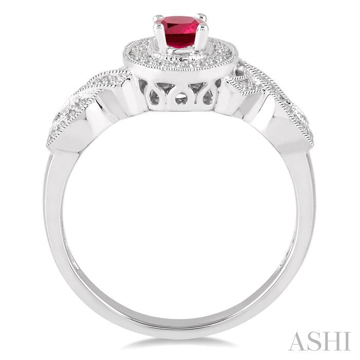 6x4 MM Oval Cut Ruby and 1/4 Ctw Round Cut Diamond Ring in 10K White Gold