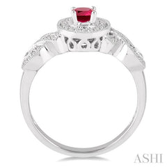6x4 MM Oval Cut Ruby and 1/4 Ctw Round Cut Diamond Ring in 10K White Gold