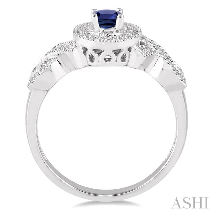 6x4 MM Oval Cut Sapphire and 1/4 Ctw Round Cut Diamond Ring in 10K White Gold
