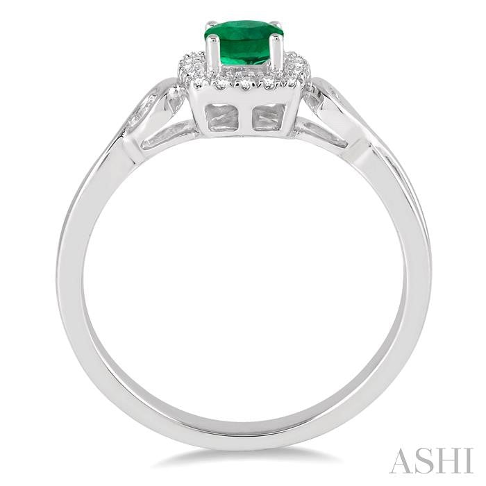4x4 MM Cushion Shape Emerald and 1/10 Ctw Round Cut Diamond Ring in 14K White Gold