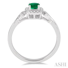 4x4 MM Cushion Shape Emerald and 1/10 Ctw Round Cut Diamond Ring in 14K White Gold