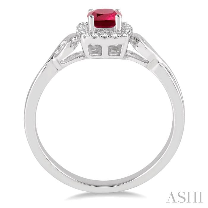 4x4 MM Cushion Shape Ruby and 1/10 Ctw Round Cut Diamond Ring in 14K White Gold