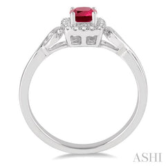 4x4 MM Cushion Shape Ruby and 1/10 Ctw Round Cut Diamond Ring in 14K White Gold