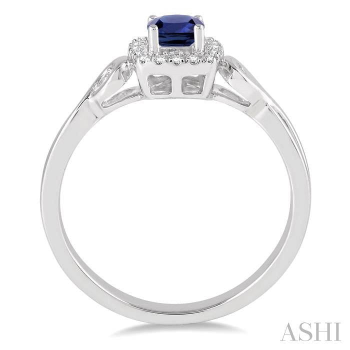 4x4 MM Cushion Shape Sapphire and 1/10 Ctw Round Cut Diamond Ring in 14K White Gold