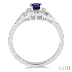 4x4 MM Cushion Shape Sapphire and 1/10 Ctw Round Cut Diamond Ring in 14K White Gold
