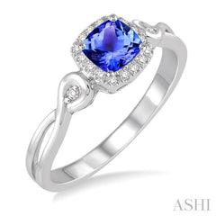 4x4 MM Cushion Shape Tanzanite and 1/10 Ctw Round Cut Diamond Ring in 14K White Gold