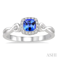 4x4 MM Cushion Shape Tanzanite and 1/10 Ctw Round Cut Diamond Ring in 14K White Gold