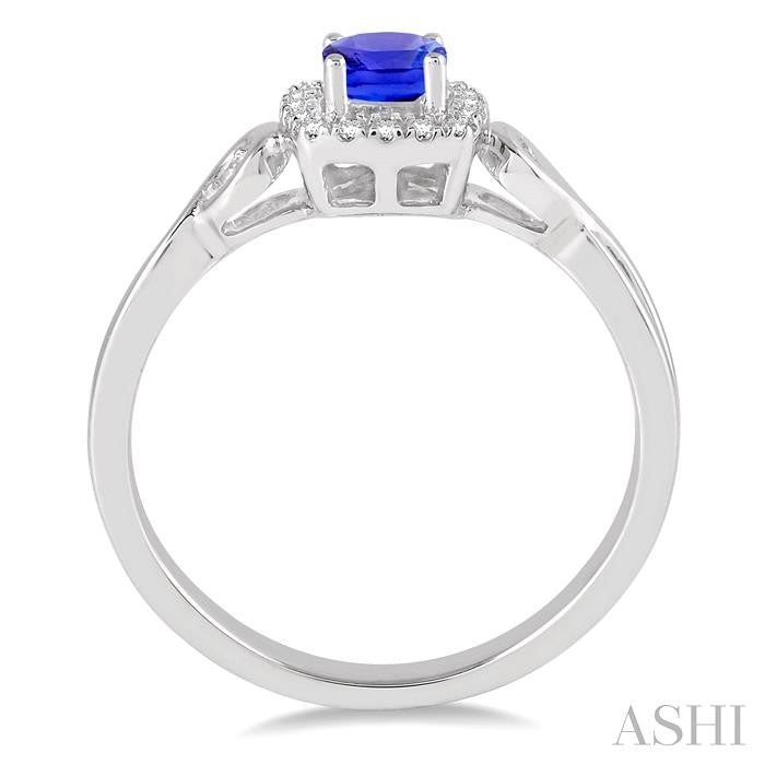 4x4 MM Cushion Shape Tanzanite and 1/10 Ctw Round Cut Diamond Ring in 14K White Gold