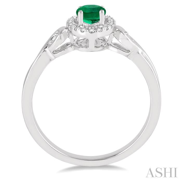 6x4 MM Oval Cut Emerald and 1/10 Ctw Round Cut Diamond Ring in 14K White Gold