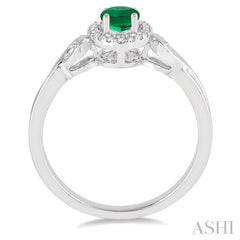 6x4 MM Oval Cut Emerald and 1/10 Ctw Round Cut Diamond Ring in 14K White Gold