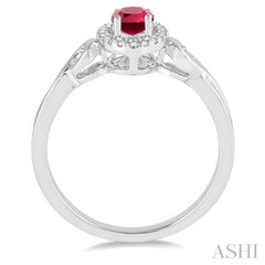 6x4 MM Oval Cut Ruby and 1/10 Ctw Round Cut Diamond Ring in 14K White Gold