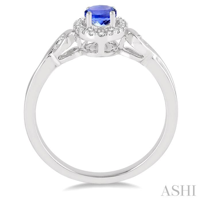 6x4 MM Oval Cut Tanzanite and 1/10 Ctw Round Cut Diamond Ring in 14K White Gold