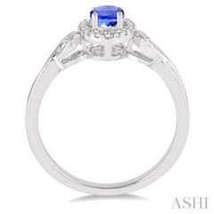 6x4 MM Oval Cut Tanzanite and 1/10 Ctw Round Cut Diamond Ring in 14K White Gold