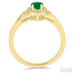 6x4 MM Oval Cut Emerald and 1/10 Ctw Round Cut Diamond Ring in 10K Yellow Gold