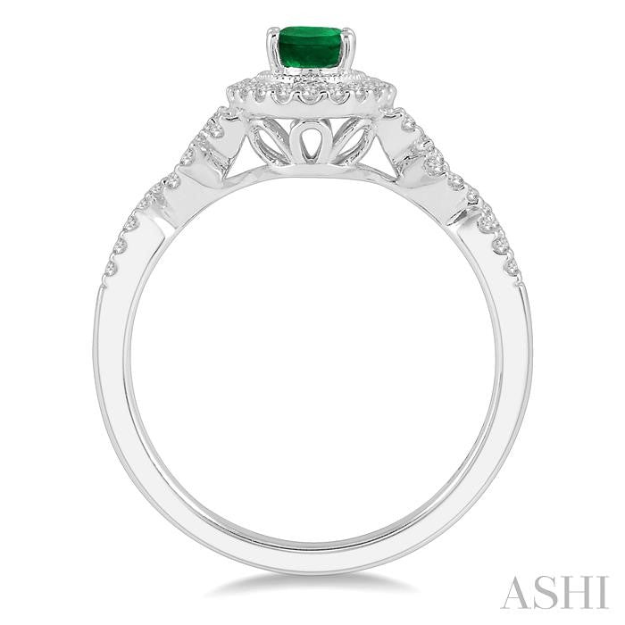 6x4 MM Oval Shape Emerald and 1/5 Ctw Round Cut Diamond Precious Ring in 10K White Gold