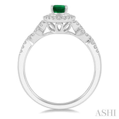 6x4 MM Oval Shape Emerald and 1/5 Ctw Round Cut Diamond Precious Ring in 10K White Gold