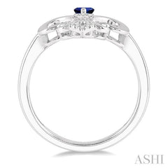 6x3 MM Marquise Shape Sapphire and 1/10 Ctw Round Cut Diamond Fleur De Lis Precious Ring in 10K White Gold