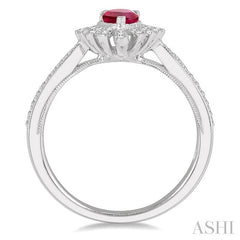 6x4 MM Lattice Pear Shape Ruby and 1/5 Ctw Round Cut Diamond Precious Ring in 10K White Gold