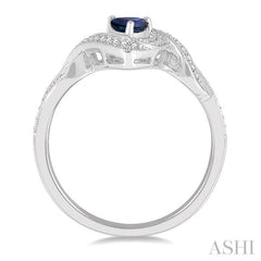6X4 MM Pear Cut Sapphire and 1/6 Ctw Twisted Bypass Round Cut Diamond Precious Ring in 10K White Gold