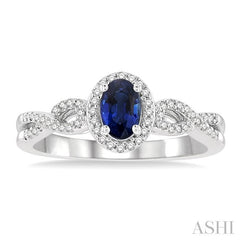 6x4 MM Oval Shape Sapphire and 1/6 Ctw Round Cut Diamond Precious Ring With 6x4 MM Oval Cut Sapphire Center Stone in 10K White Gold