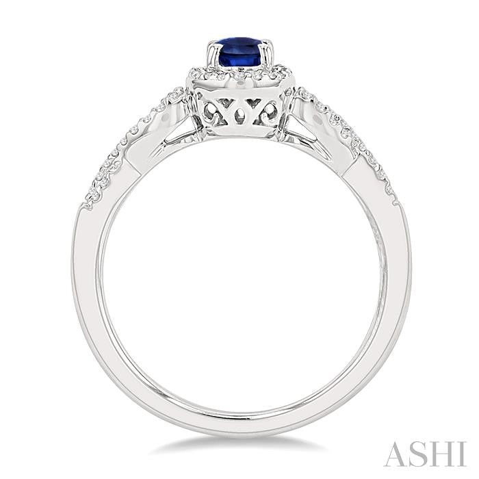 6x4 MM Oval Shape Sapphire and 1/6 Ctw Round Cut Diamond Precious Ring With 6x4 MM Oval Cut Sapphire Center Stone in 10K White Gold