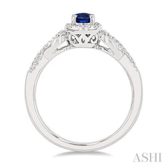 6x4 MM Oval Shape Sapphire and 1/6 Ctw Round Cut Diamond Precious Ring With 6x4 MM Oval Cut Sapphire Center Stone in 10K White Gold