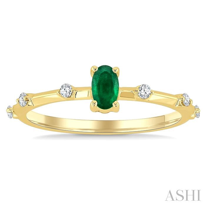 1/10 Ctw Oval Cut 5X3MM Oval Cut Emerald and Floating Round Cut Diamond Precious Ring in 10K Yellow Gold