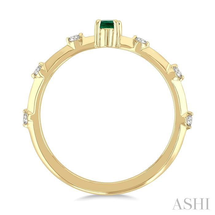 1/10 Ctw Oval Cut 5X3MM Oval Cut Emerald and Floating Round Cut Diamond Precious Ring in 10K Yellow Gold