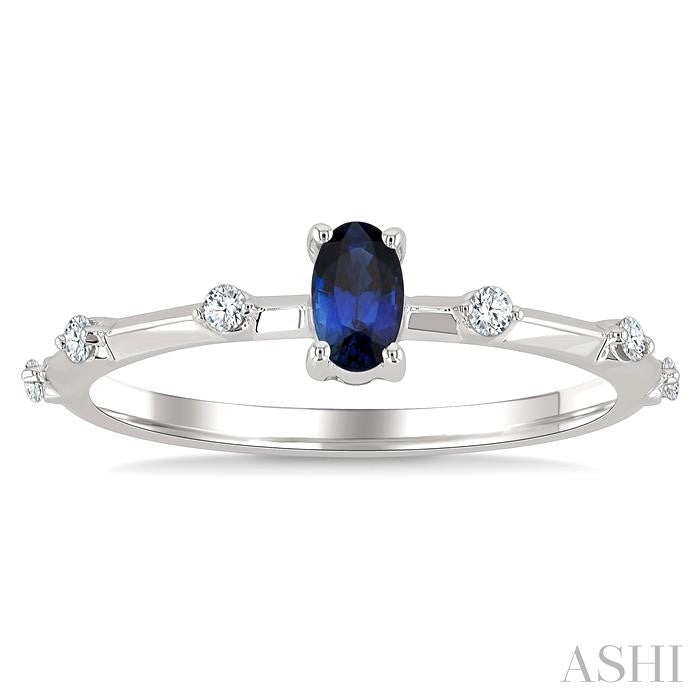 1/10 Ctw 5X3MM Oval Cut Sapphire and Floating Round Cut Diamond Precious Ring in 10K White Gold