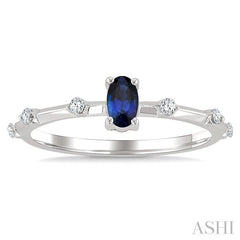 1/10 Ctw 5X3MM Oval Cut Sapphire and Floating Round Cut Diamond Precious Ring in 10K White Gold