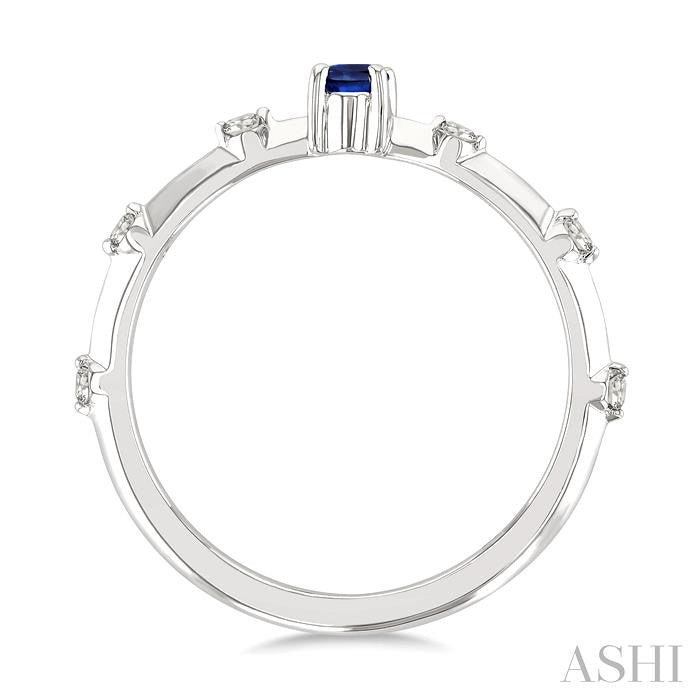 1/10 Ctw 5X3MM Oval Cut Sapphire and Floating Round Cut Diamond Precious Ring in 10K White Gold