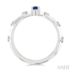 1/10 Ctw 5X3MM Oval Cut Sapphire and Floating Round Cut Diamond Precious Ring in 10K White Gold