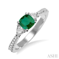 5x5 MM Cushion Cut Emerald and 1/3 Ctw Diamond Precious Ring in 14K White Gold