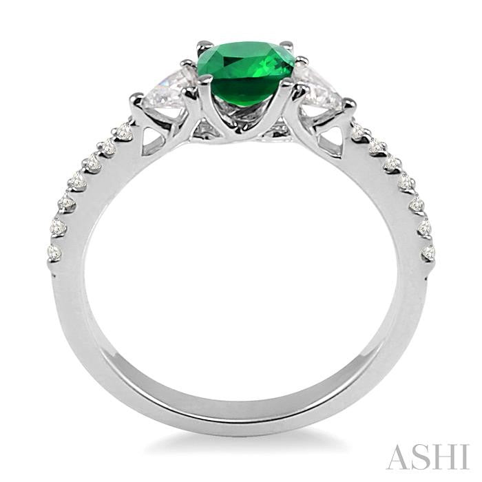 5x5 MM Cushion Cut Emerald and 1/3 Ctw Diamond Precious Ring in 14K White Gold